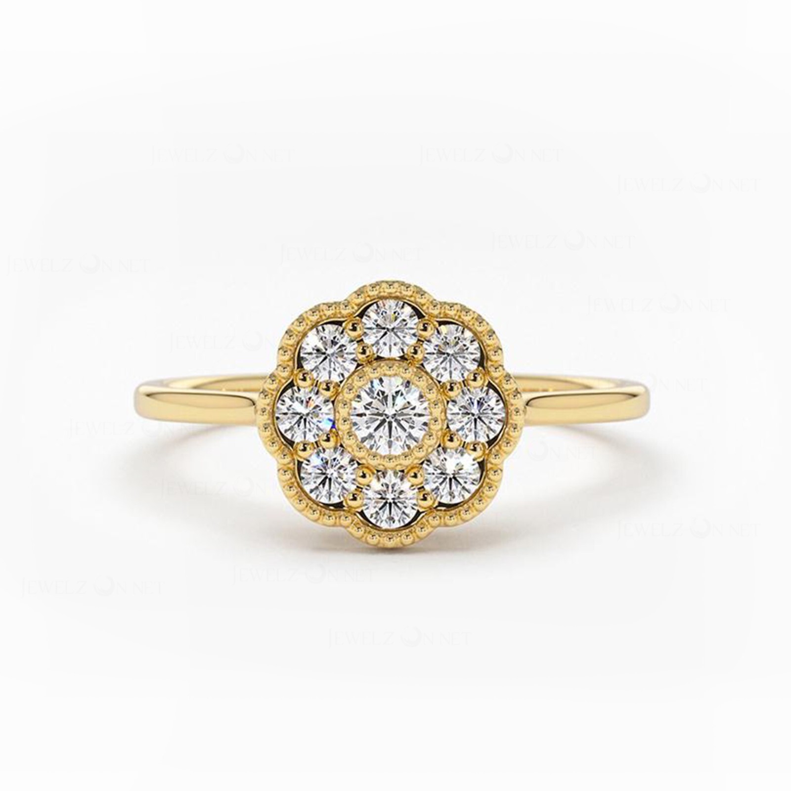 14K Gold Natural Diamond Flower Ring-Birthday Gift Minimalist Ring-For Valentine