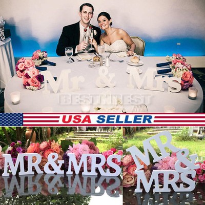 Mr and Mrs Wedding Wooden Sign Wood Letters Decor Table Top Standing Party Props