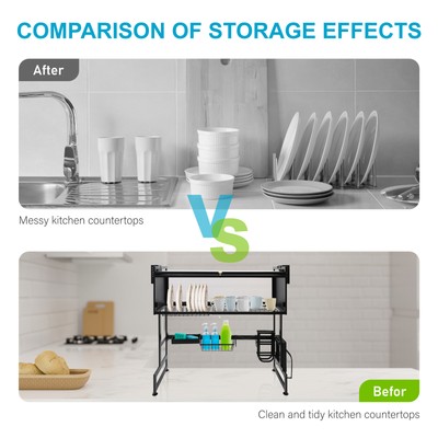 Over The Sink Dish Drying Rack 3 Tier Large Dish Rack Metal for Kitchen with Lid