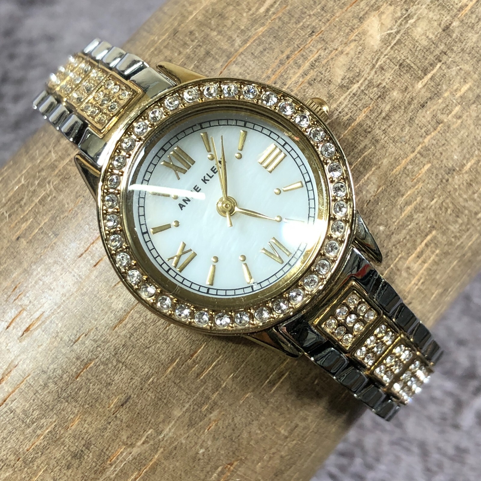 Anne Klein Women AK/1493 Dress Pave MOP Dial Two Tone Round 26mm