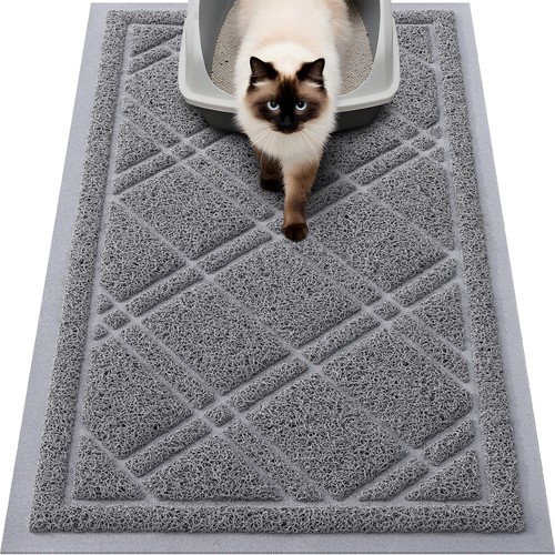 Smiry Cat Litter Box Mat 30x17, Non-Slip Water Resistant Grey