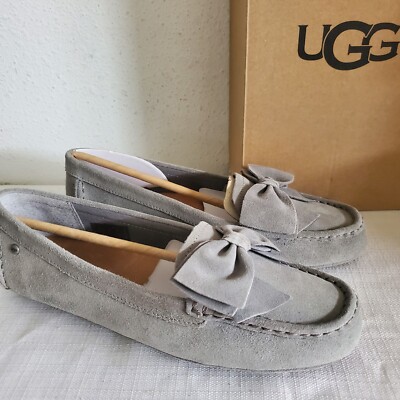 NEW WOMENS SIZE 7 STERLING GREY UGG LILLIANA BOW SUEDE LOAFERS FLATS 1115136
