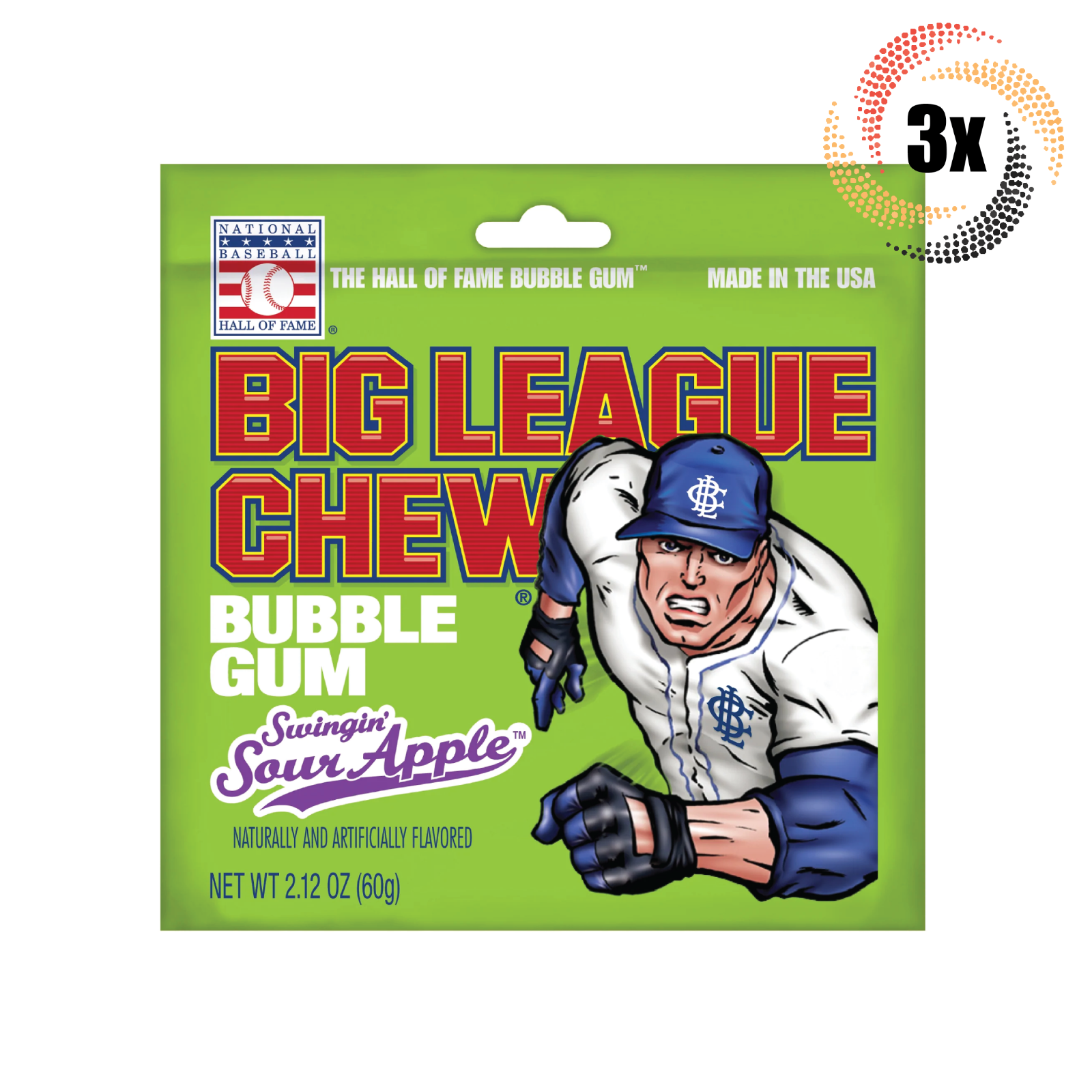 3x Packs Big League Chew Bubble Gum Swingin' Sour Apple