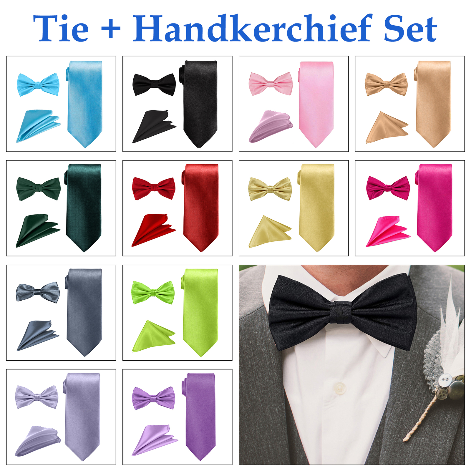 Herren Krawatte Und Einstecktuch Set Hochzeits Geburtstag Party