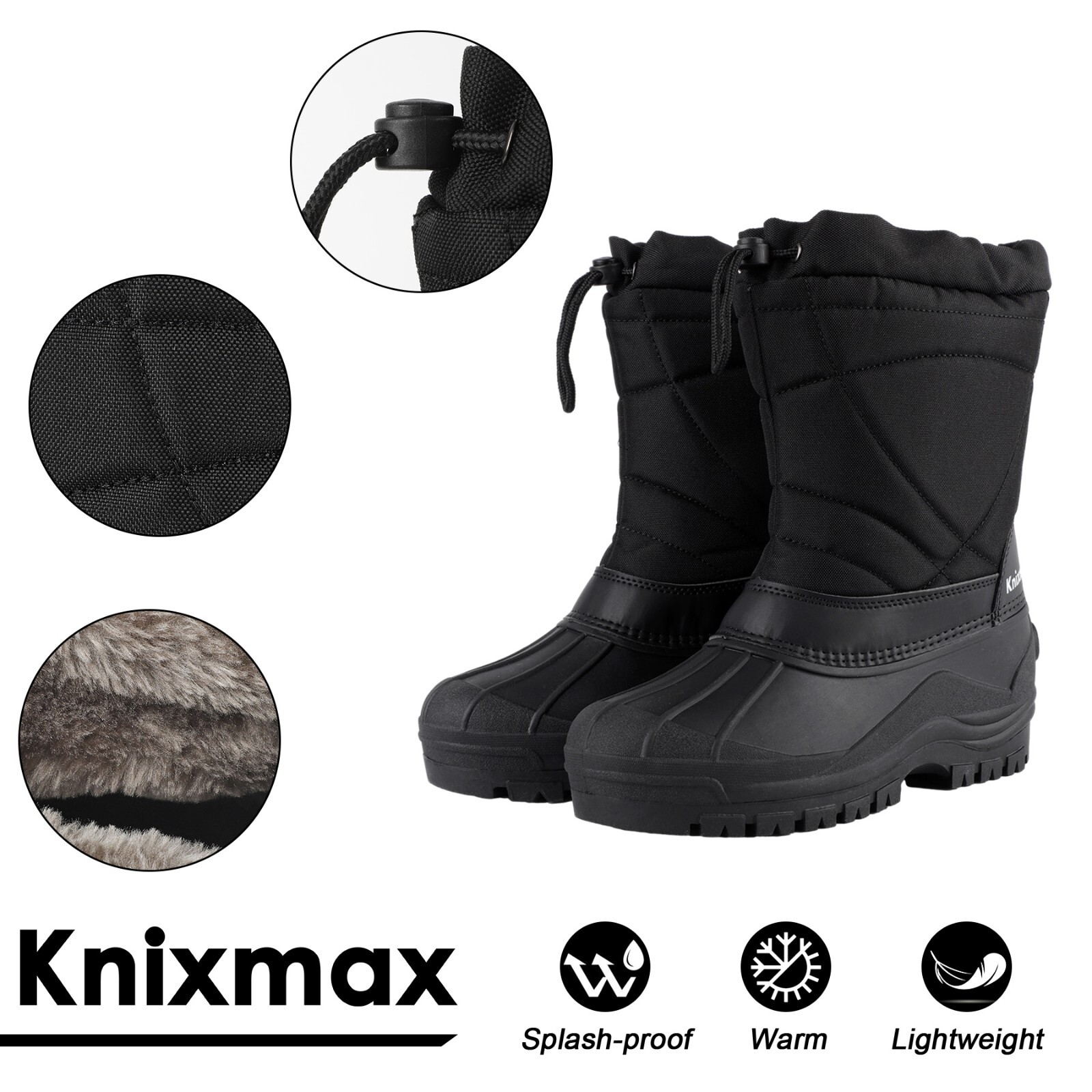 Knixmax Winter Snow Work Boots Men Work Shoes Insulated Waterproof Ski Snow Boot