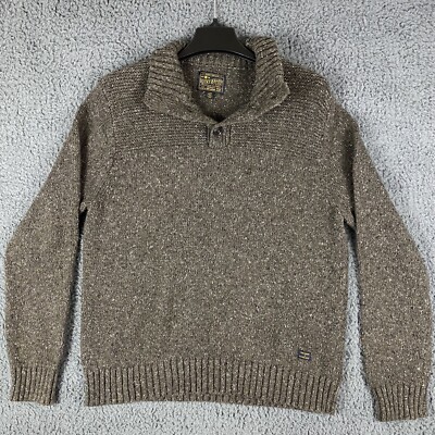 Lucky Brand Sweater Men s Mock Neck Pullover Button Up Large Brown Teed Wool