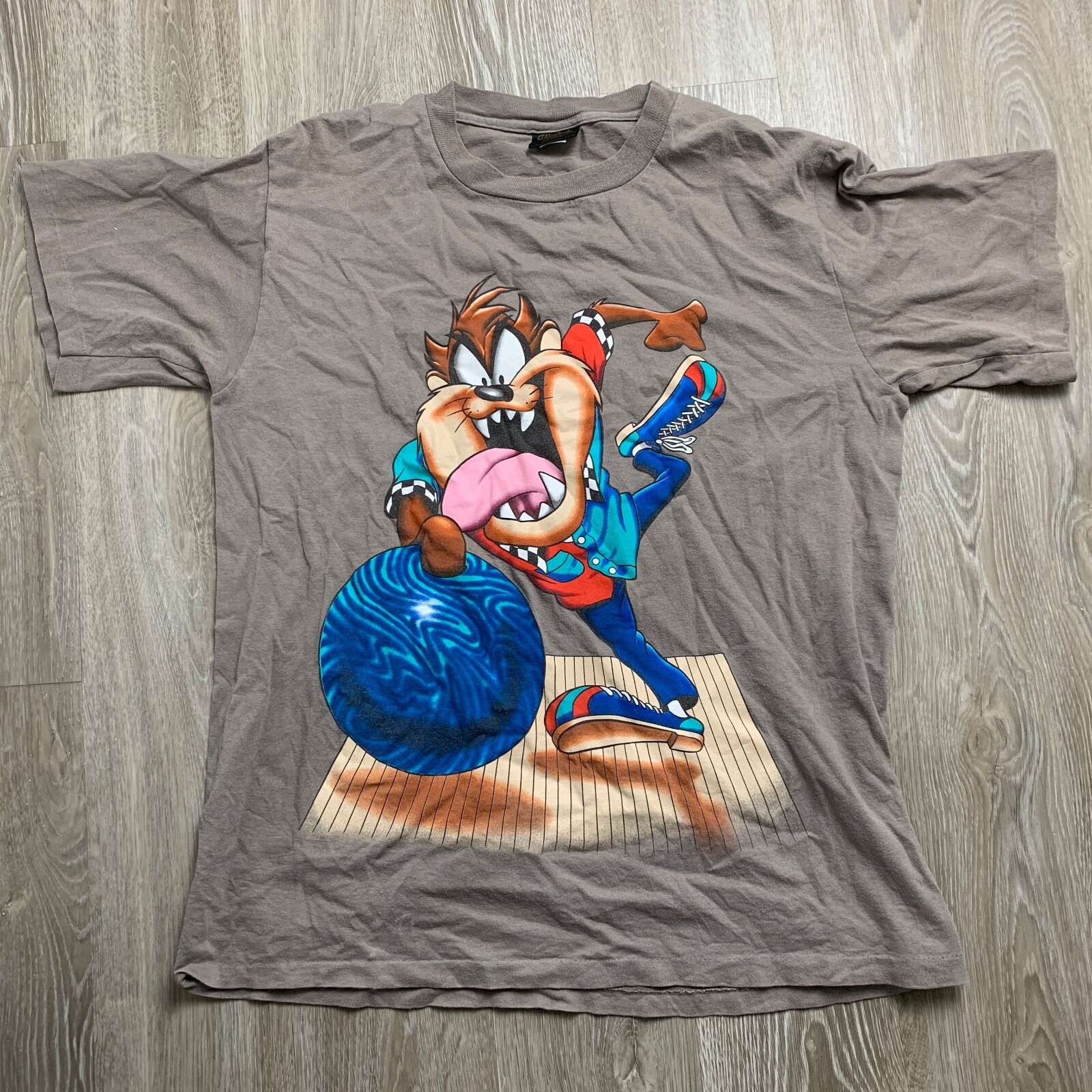 

Changes Taz Tasmanian Devil Bowling Looney Tunes Винтажная коричневая футболка мужская, Коричневый