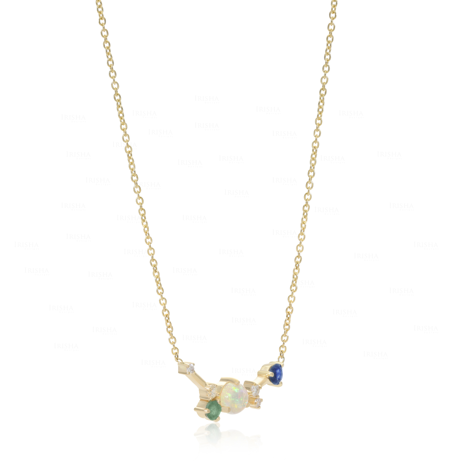 14K GOLD GENUINE DIAMOND OPAL EMERALD BLUE SAPPHIRE GEMSTONE PENDANT NECKLACE - Picture 4 of 6