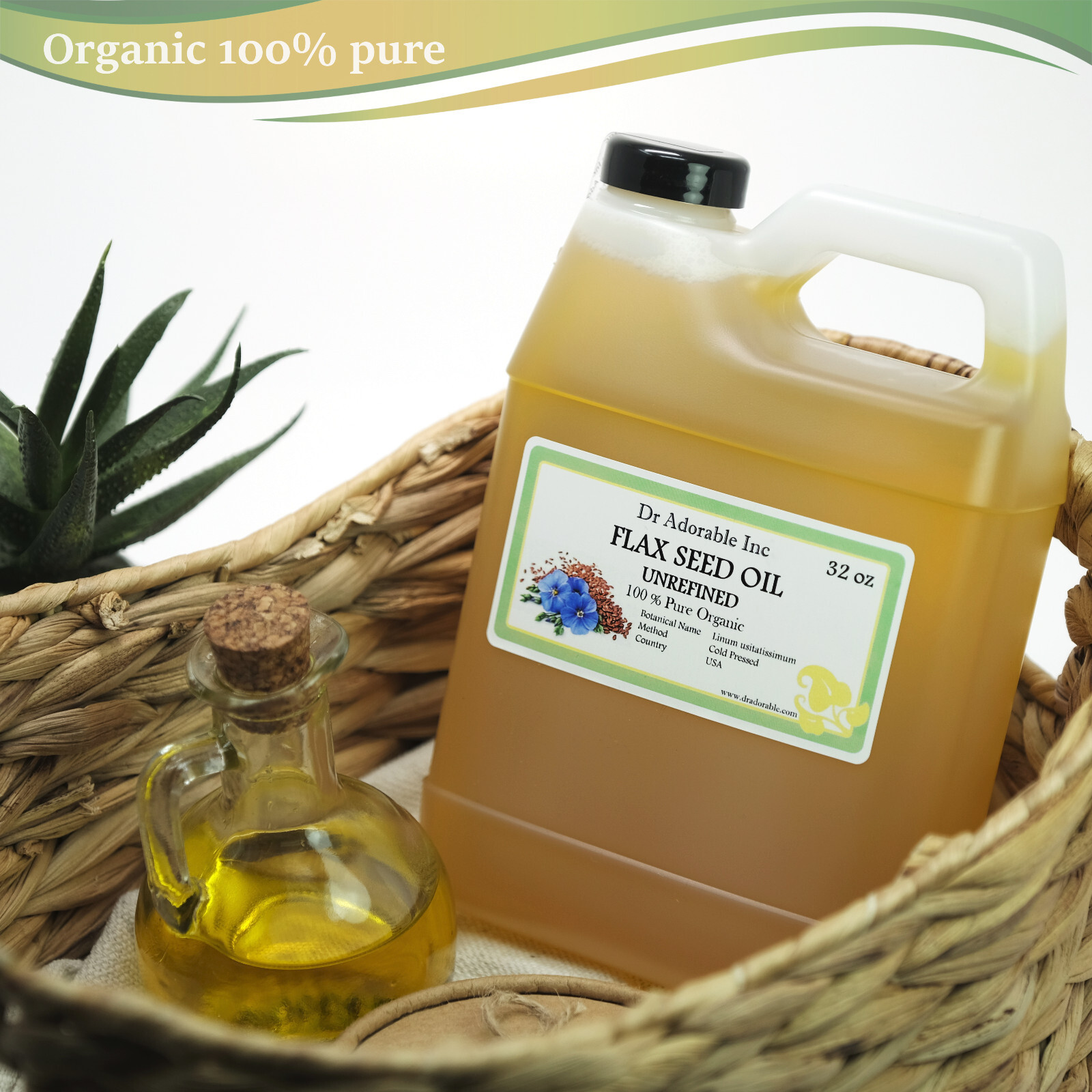 PURE FLAX SEED OIL COLD PRESSED BY DR.ADORABLE ORGANIC RAW VIRGIN 32 OZ/1 QUART
