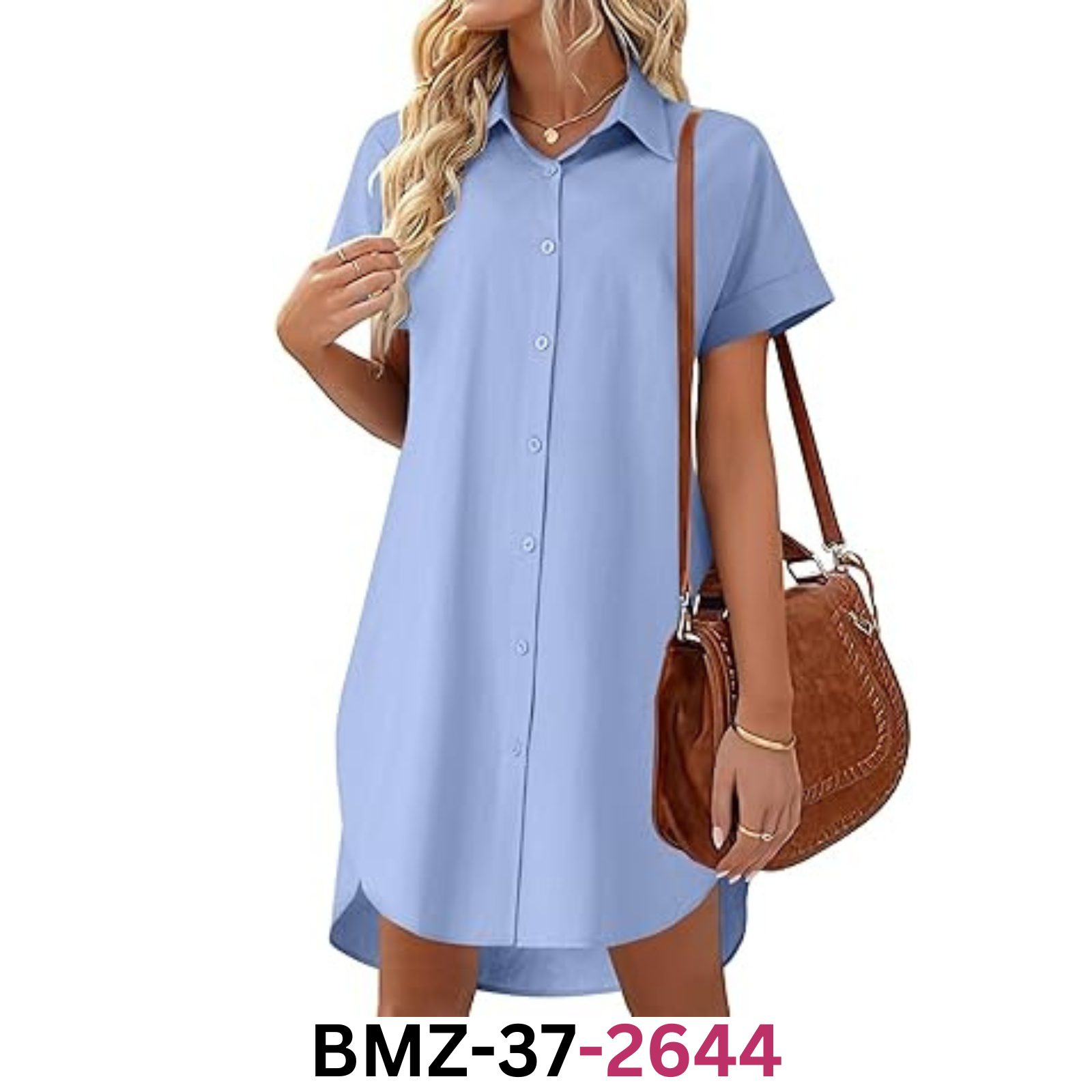 LYANER Women's Button Down Shirt Dress Collar Neck Short Sleeve Tunic Blouse, XL