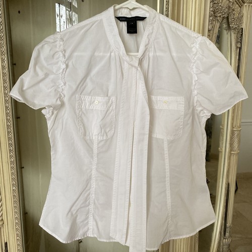 Marc Jacobs Women's White Tie Neck Button UpBlouse 12 Cotton