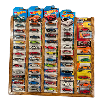 oak hot wheels matchbox display rack frame holds 55 carded cars not included