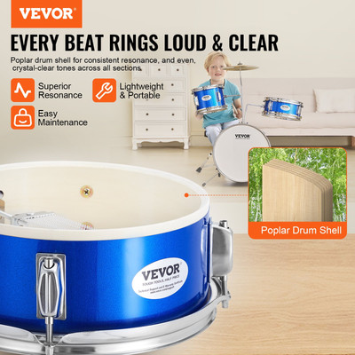 VEVOR Kids Drum Set, 3-Piece, 14 in Beginner Drum Set with Adjustable Throne Cym