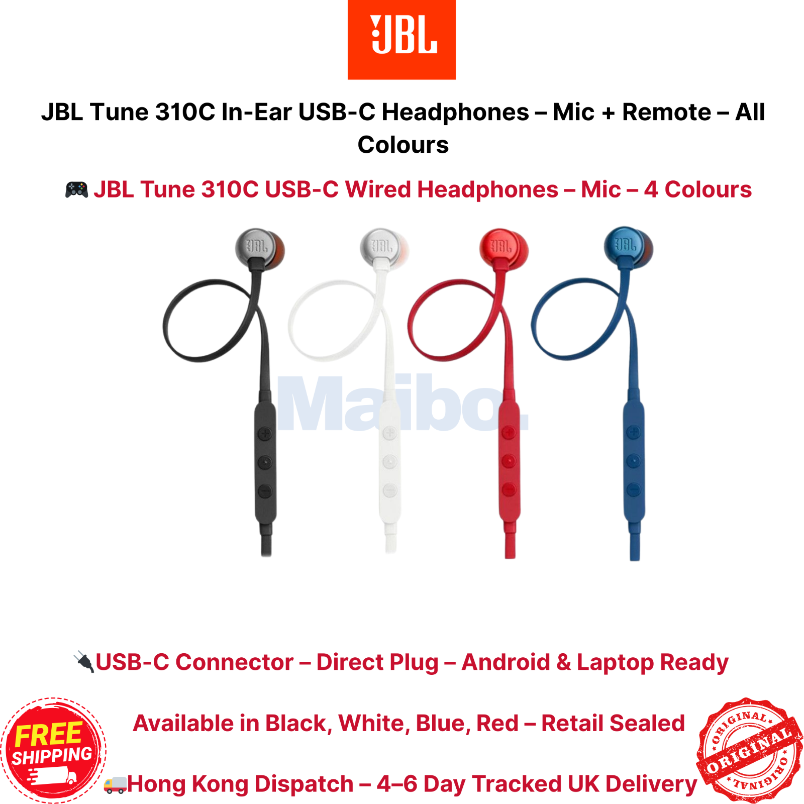 JBL Tune 310C Wired In-Ear Headphones with USB-C Connector & Mic