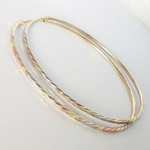 Pre-owned Love Jewels Inc Big Extra Large 14k Yellow Gold Diamond Cut Hoop Earrings 2.60 Inch Long 3 Color