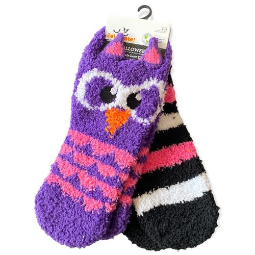 2 Pairs Purple Owl Black Pink Stripes