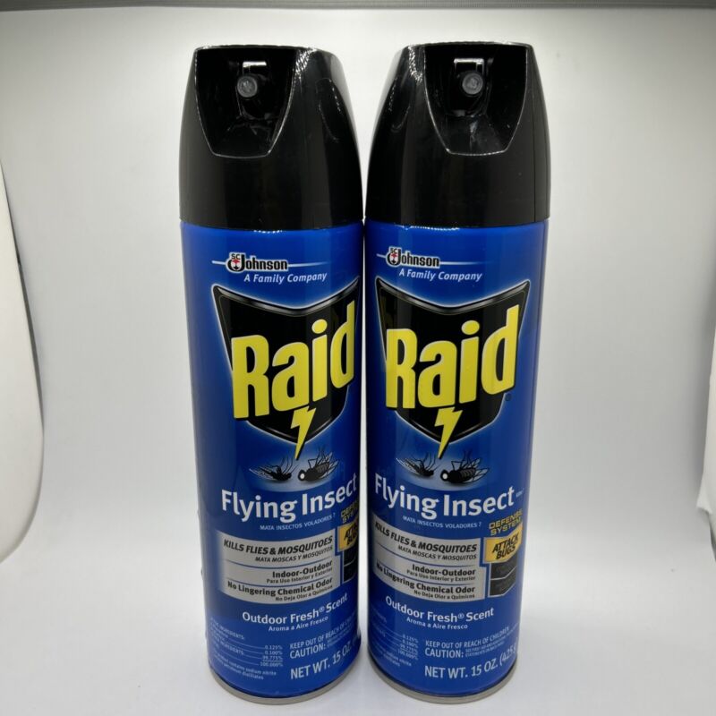 2 Pack RAID Flying Insect Killer Spray 15 oz ea Flies Mosquitoes Indoor Outdoor