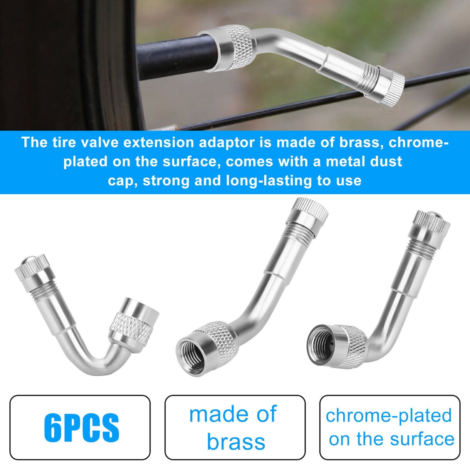 6PCS Tire Valve Stem Extension 45 90 135 Degree for Cars Bicycles Universal