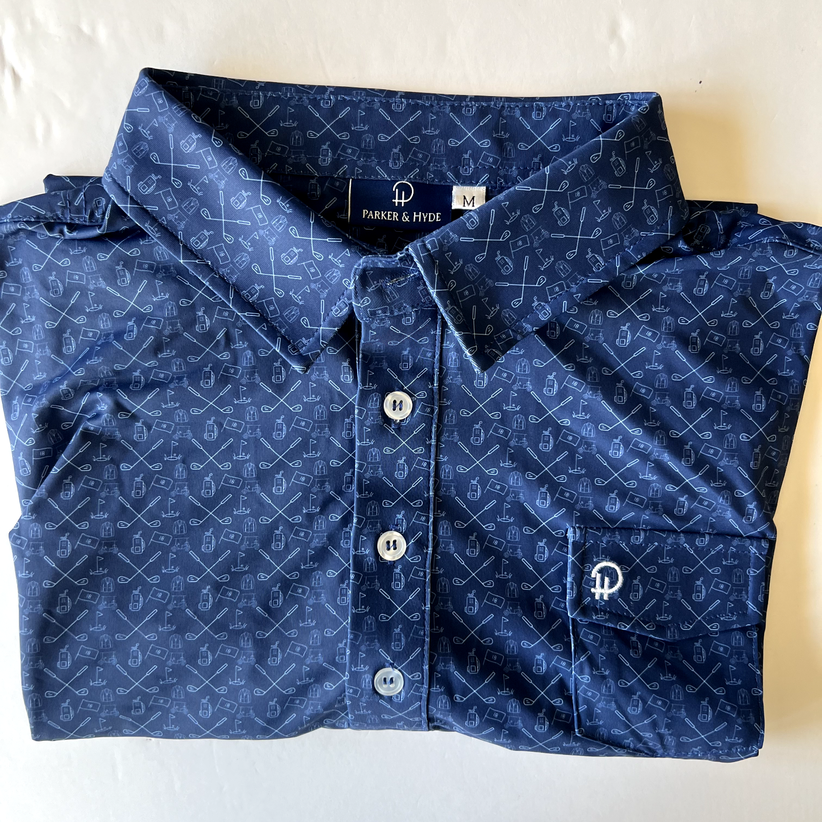 Parker & Hyde Golf Polo Shirt Men Medium Navy Geometric All