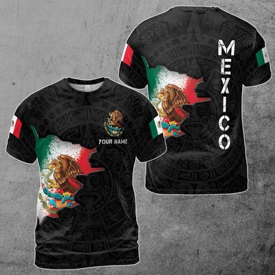 Custom Name Mexico Coat Of Arms Dark Grunge Gift Men's T-shirt S-5XL