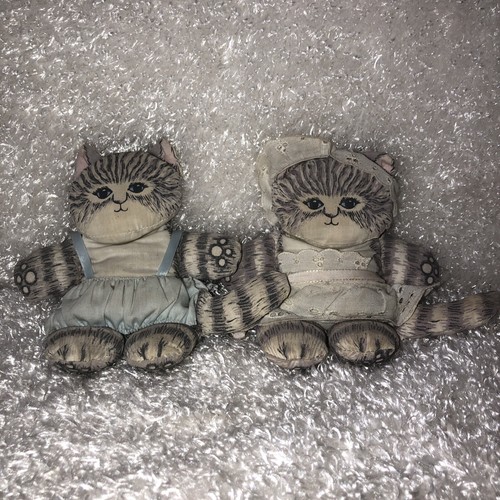 Dustyn Schear Pre-Applause Girl Cat In Bonnet Apron Boy Beanbag Plush Vintage