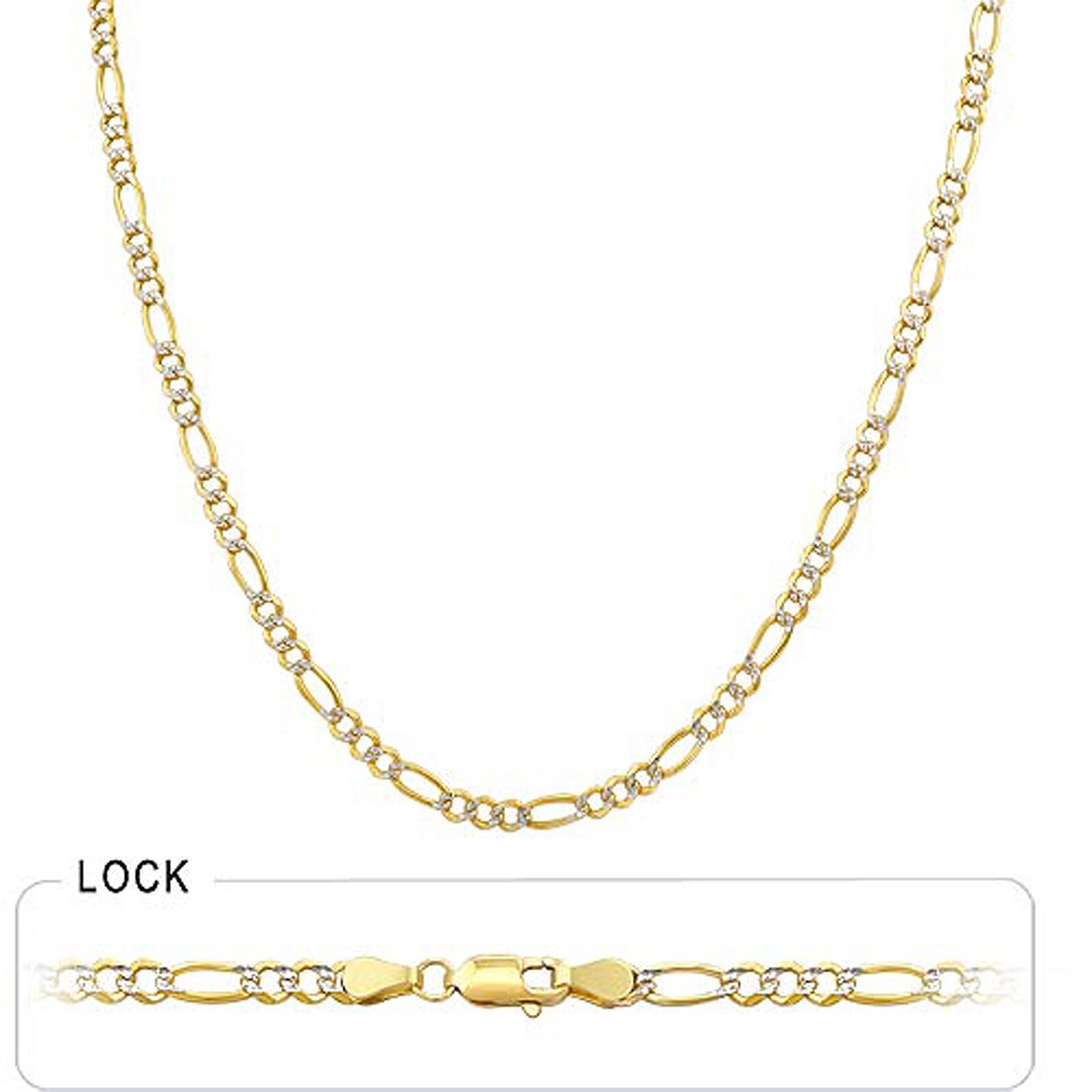 Pre-owned Gd Diamond 3.7mm 30" 13.20gm 14k Gold Solid Two Tone White Pave Men's Figaro Necklace Chain