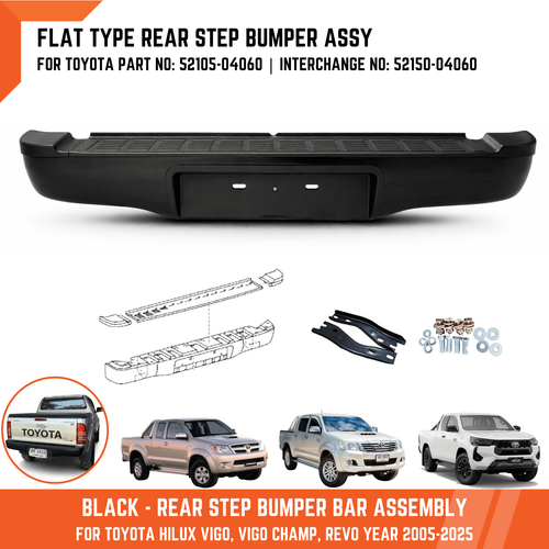 Rear Step Bumper Assembly Black Fits Toyota Hilux Vigo Revo Pickup 2005-2025