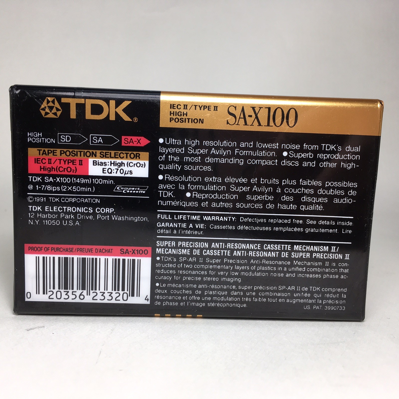 NEW TDK SA-X 100 BLANK CASSETTE TAPE HIGH RESOLUTION Position 1991 Japan