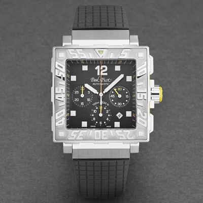 Pre-owned Paul Picot Men's 'c-type' Chronograph Black Dial Black Rubber P0830.sg.5010.3301