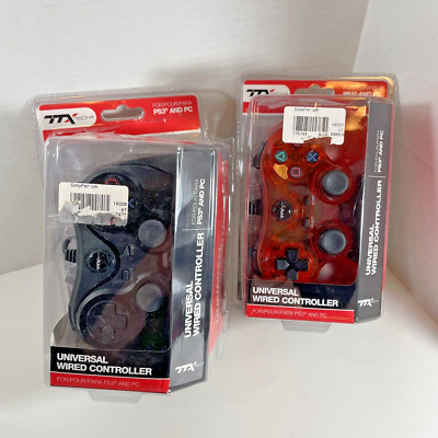 2 NEW TTX Tech PS3 Wired USB Controllers PS3 PC  1 Black 1 Clear Red