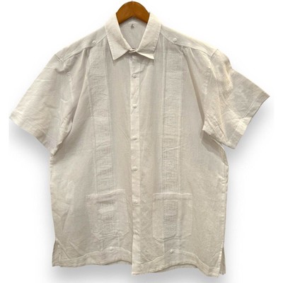 Guayabera Men's Island Wedding Shirt XXL Embroidered SS White Mexico Beach NEW