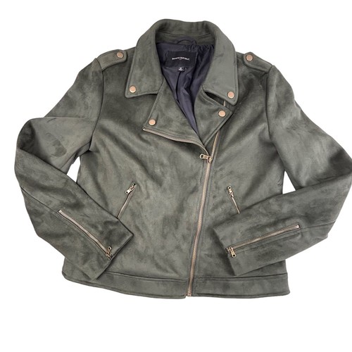 Banana Republic Size Medium Olive Green Vegan Suede Moto Jacket Biker