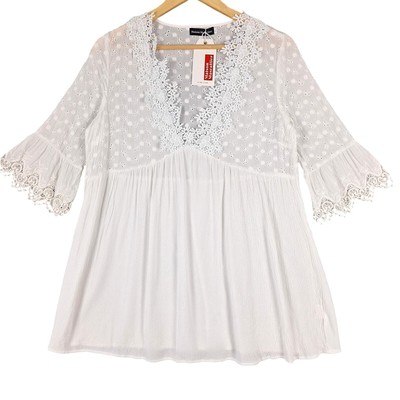 Maison Mascallier Top Womens 16 Boho Crochet Cottage Babydoll Gauzy Fairy NWT