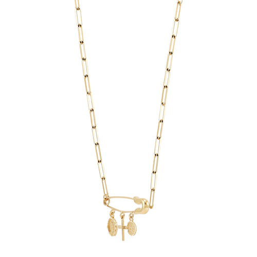 Pre-owned Welry 14k Yellow Gold Cross With Safety Pin Link Necklace, 17"