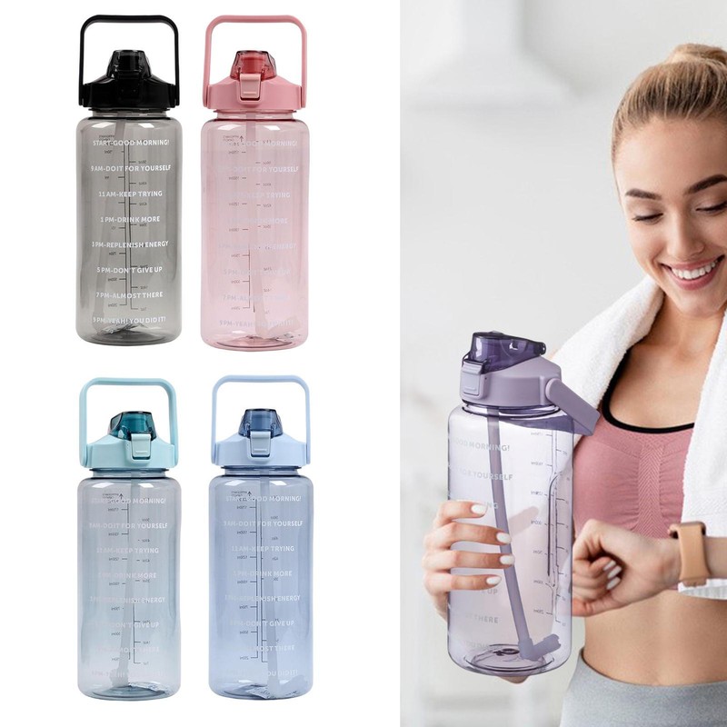 2L Inspirational Time Water Bottle Hydrating Reminder Straw Lid Water Bottle
