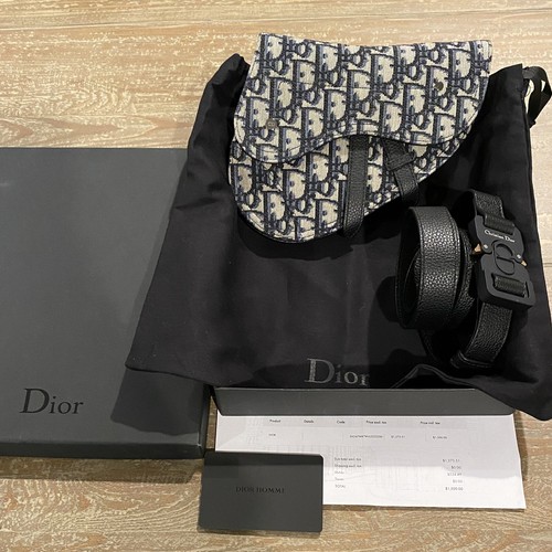 CHRISTIAN DIOR Saddle Belt Bag Oblique Blue Trotter Canvas CHRISTIAN DIOR Saddle Belt Bag Oblique Blue Trotter Canvas