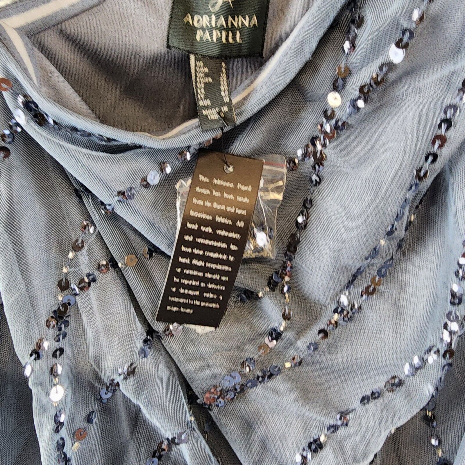 Adrianna Papell One Shoulder Beaded Dress Women's 6 Dusty Blue Side Zip Closure - Picture 16 of 17