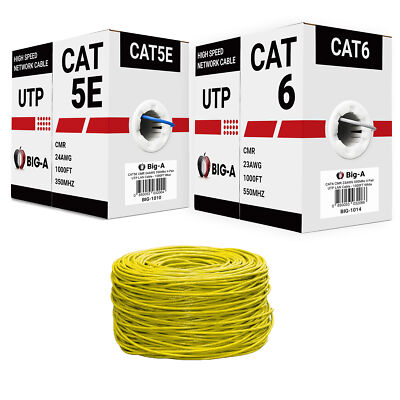 Cat5e Cat6 Cable 1000ft Solid 4 Pair Bulk Cat 5 Cat 6 Ethernet Cable (UTP CMR)
