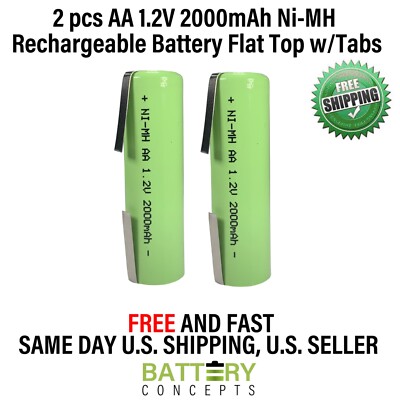 2 Pcs - Electric Shaver, Razor battery Flat Top AA NiMh 1650mAh w/solder tabs