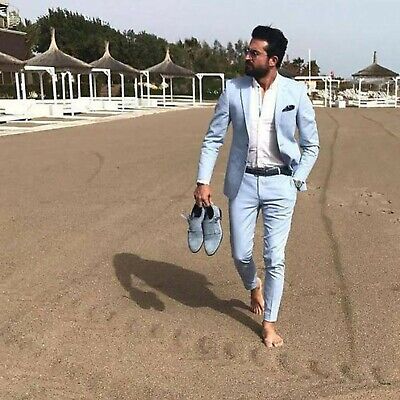 Pre-owned Handmade Special Gift For Him Suits Designer Wedding Dinner Suits (coat +pant) In Blue