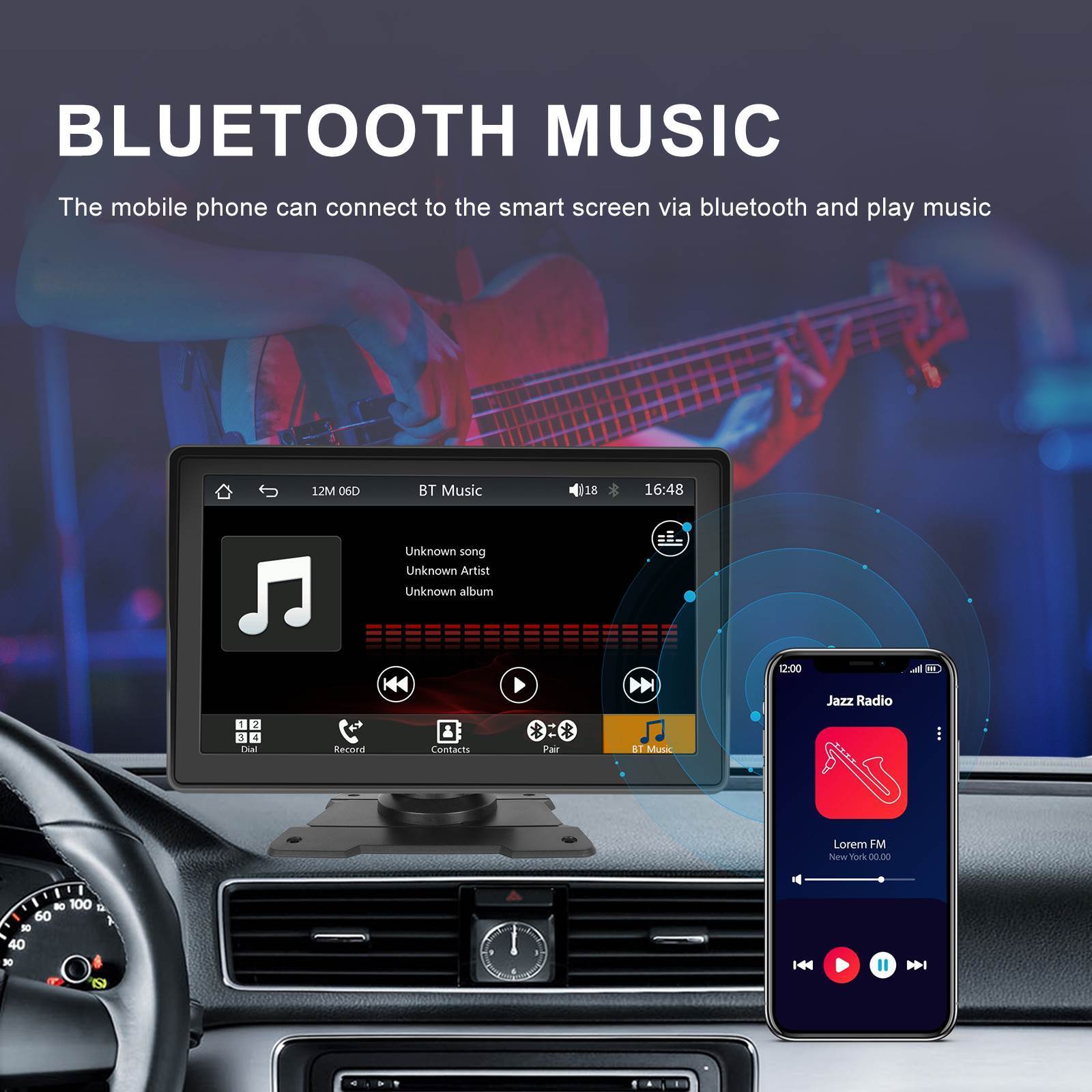 7" Portable Wireless Apple Carplay Car Stereo Android Auto BT Touch Screen Radio