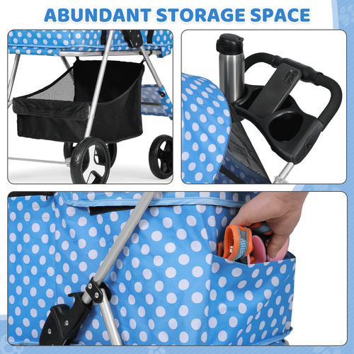 4 Wheels Foldable Pet Stroller Dog Stroller w/Removable Travel Carrier&Cup Hold