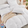 HYMOKEGE White Duvet Cover Queen Size, Ultra Soft 3-Piece Seersucker Duvet Cover Set with Zipper Closure, Soft Brushed Microfiber Bedding Set with 8 Corner Ties (90