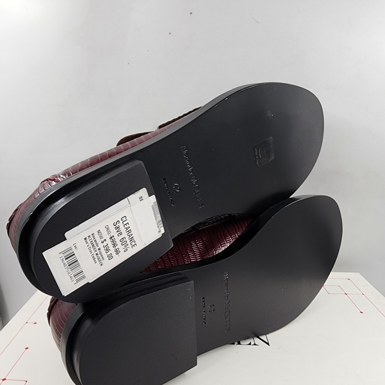 Alexander McQueen Croc Embossed Apron Toe Loafers Men's 42/9US Burgundy Slip On - Picture 8 of 21