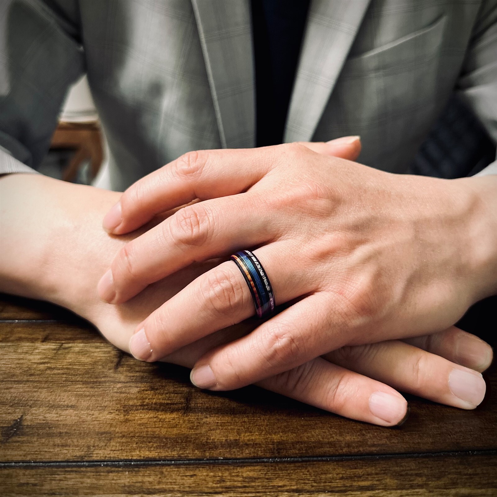 Personalized Engraved Black Tungsten Ring Fishing Line-Wood & Deer Antler Band