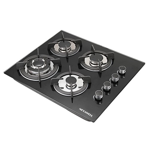 Tempered Glass 60cm 4 Burner Gas On Glass Hob W Cast Iron Pan