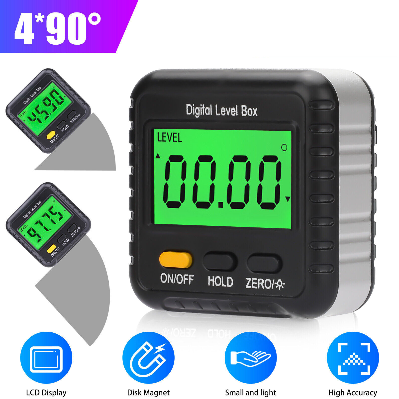 4*90 Magnetic Digital Inclinometer Level Box Gauge Angle Meter Finder ...