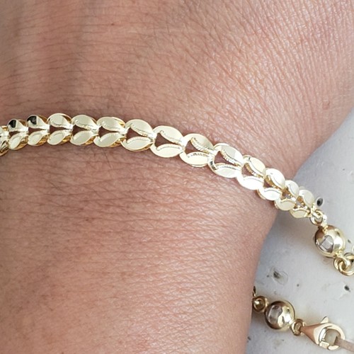Pre-owned Handmade Womans Diamond Cut Yellow Gold Bracelet 7.5-8.25 Inches Adjustable Size 6 Mm