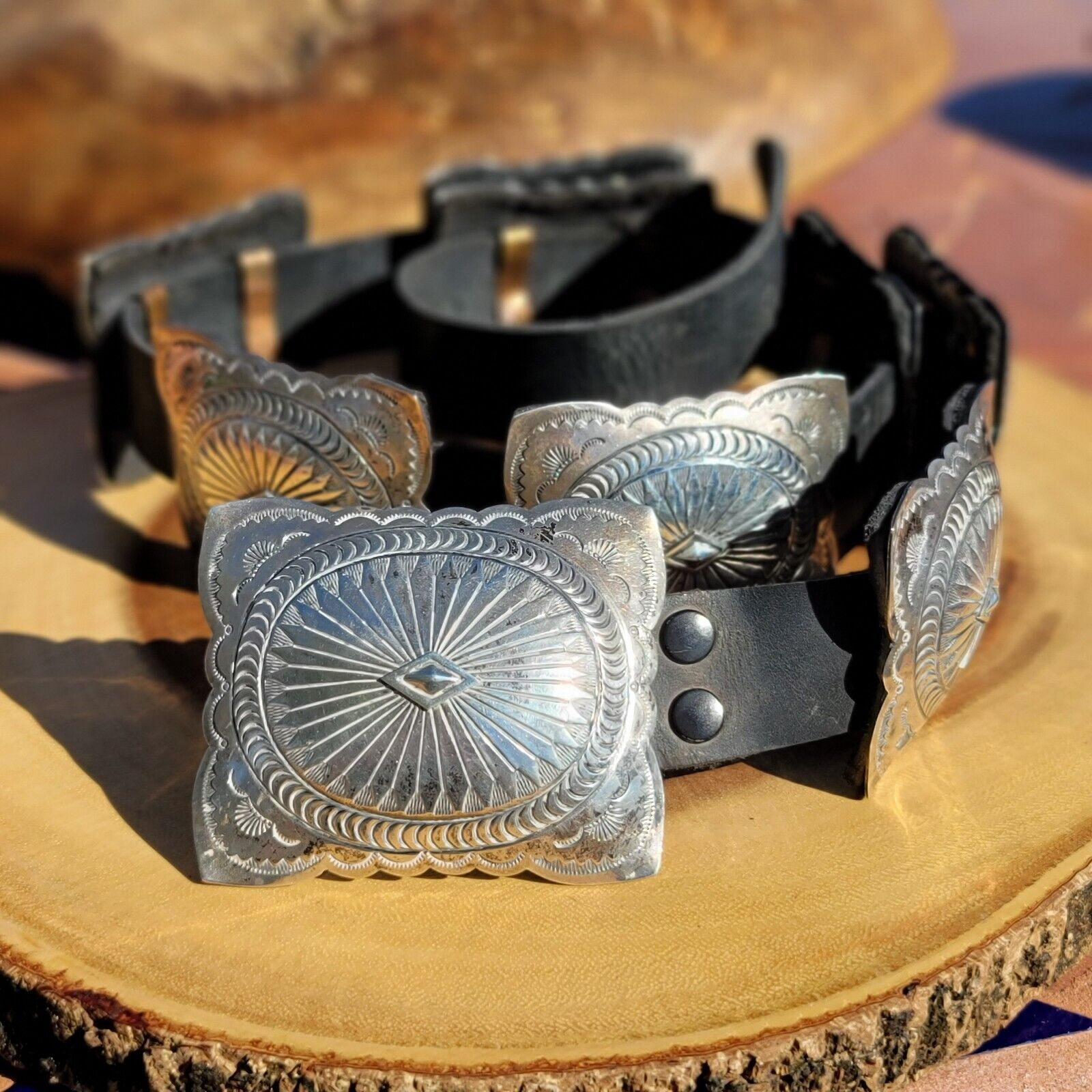 Rare Vintage Native American Navajo Triple Sectioned Coral Sterling Silver Concho Belt Rare Vintage Native American Navajo Triple Sectioned Coral Sterling Silver Concho Belt