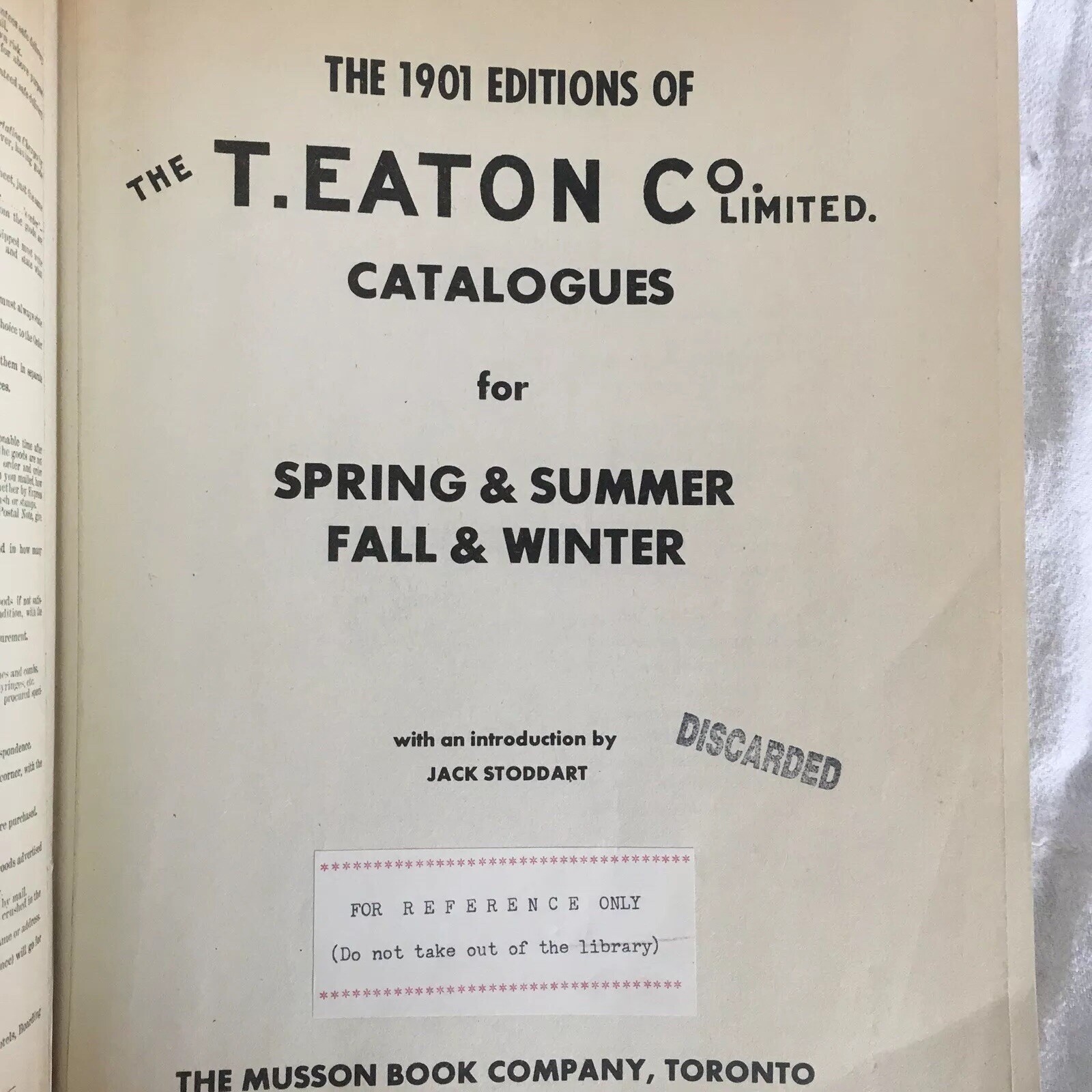 Reproduction 1901 Eatons Catalog Canada by Mousson book publishers 1970 reprint